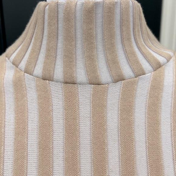 Free People Boho Chic Mad Chill Beige Cream Striped Ribbed Mock Turtleneck Sz Sm - Picture 7 of 16